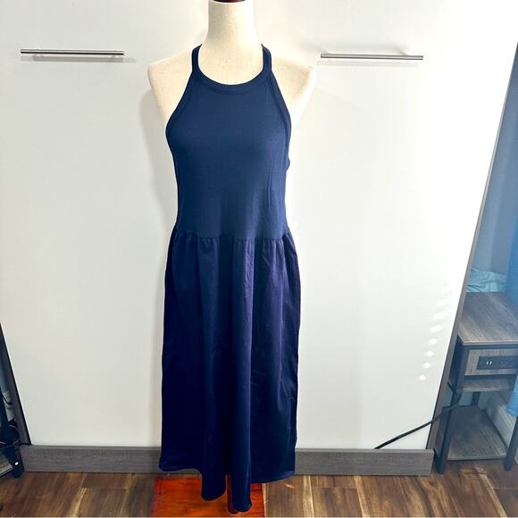 Madison & Berkeley Size M Navy Blue Midi Tank Dress Neutral Layering Minimalist - Picture 1 of 12